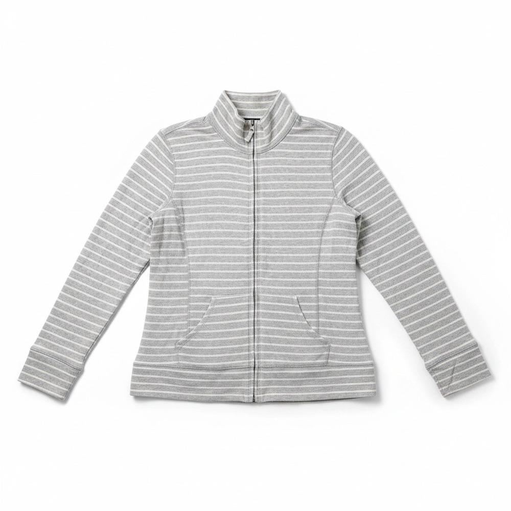 LL Bean Womens Gray Striped Full Zip Sweatshirt Stretch M 501609